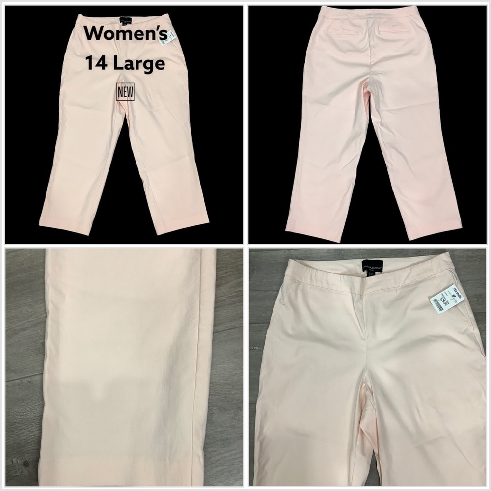 Women's Cynthia Rowley 14 Large Pull On Pants Peach Straight Stretch Ankle NWT
